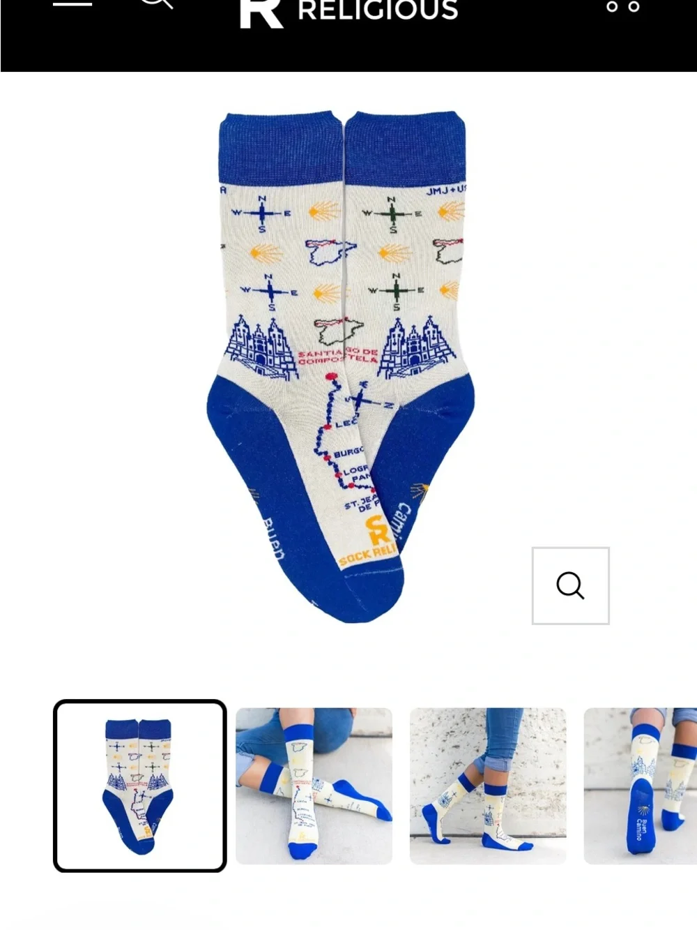 Camino de Santiago Crew Socks - Blue & White